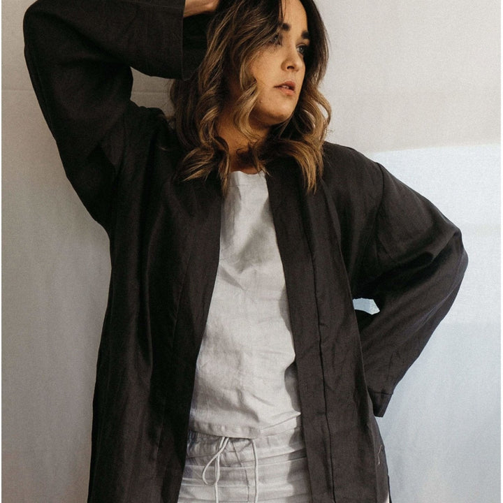 Linen Bathrobe in Charcoal - Bathrobe