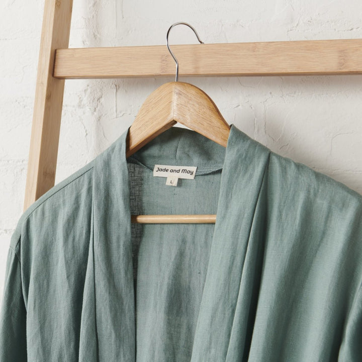 Linen Bathrobe in Sage Green - Bathrobe