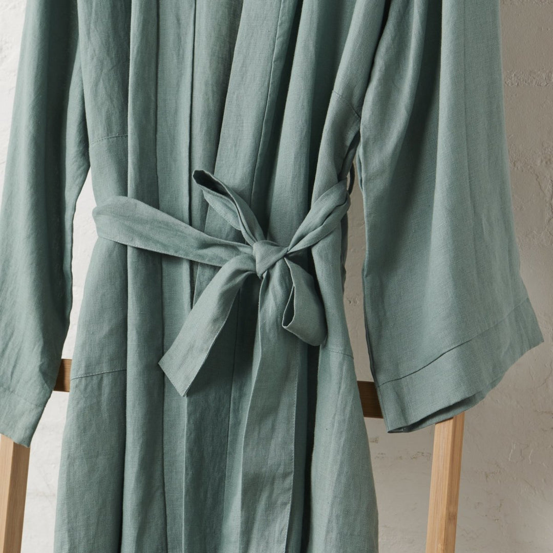 Linen Bathrobe in Sage Green - Bathrobe