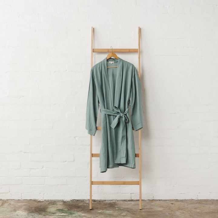 Linen Bathrobe in Sage Green - Bathrobe