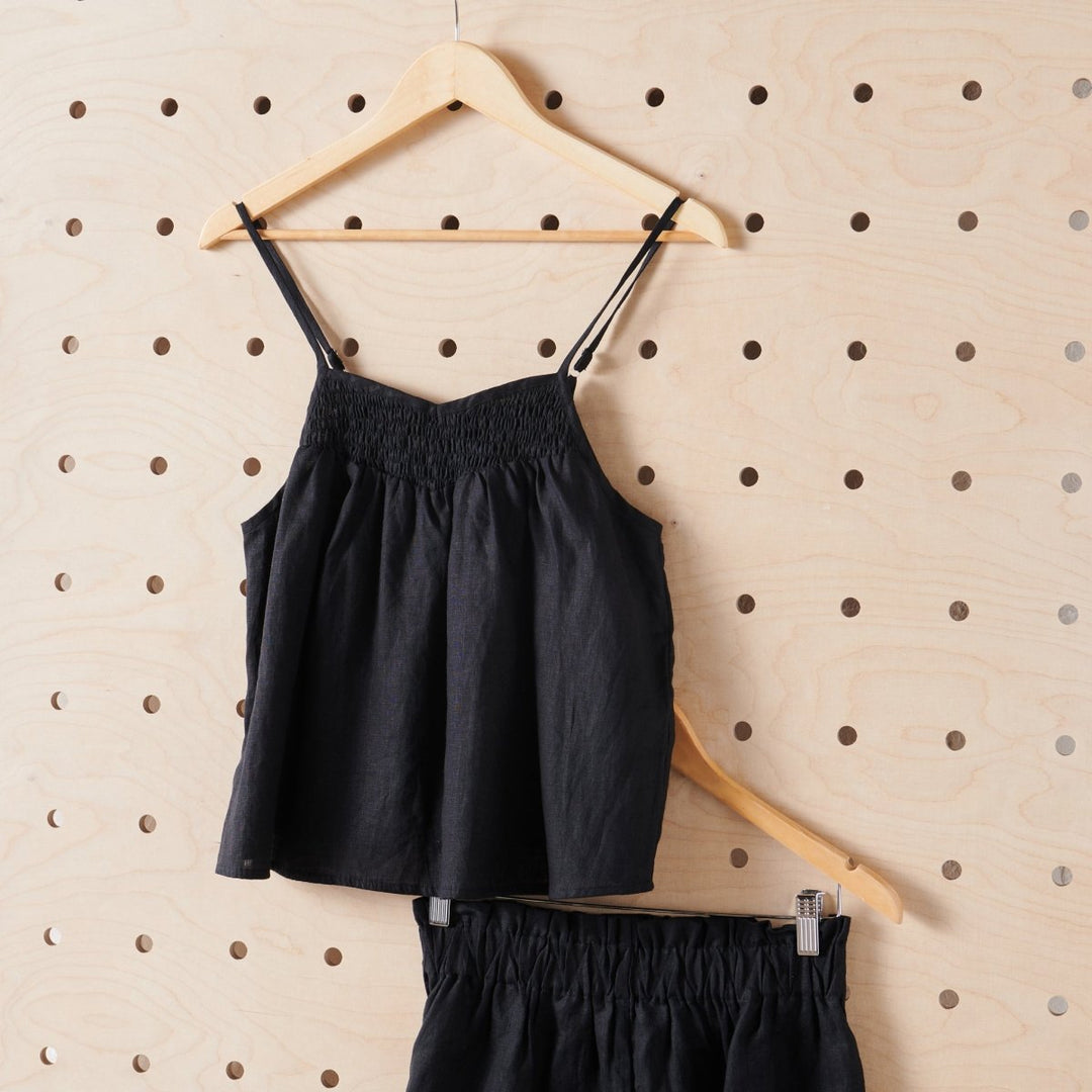 Linen Short Sets in Black - Pyjamas