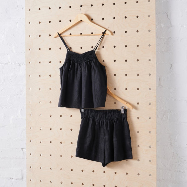 Linen Short Sets in Black - Pyjamas
