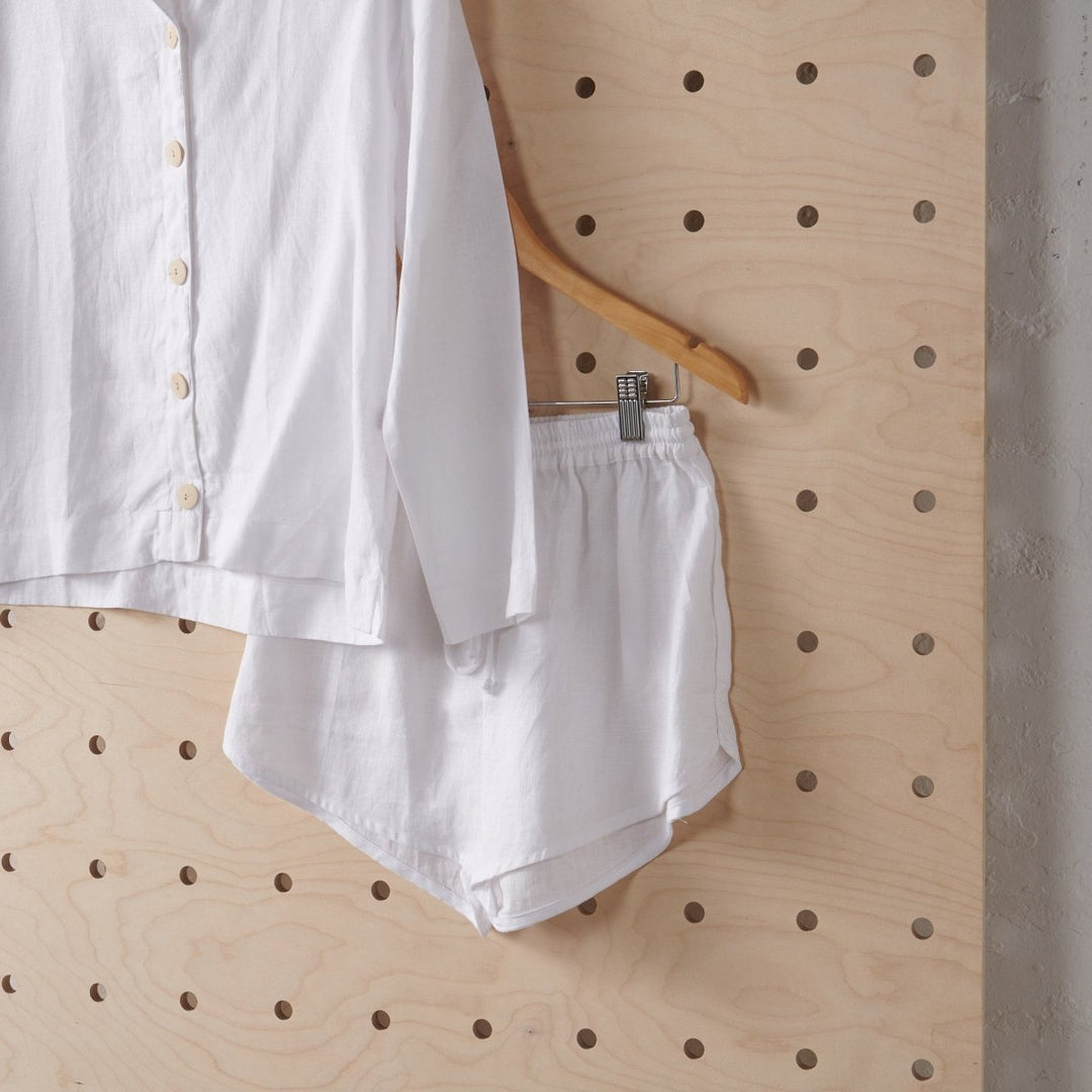 Linen Short Set - White - Pyjamas