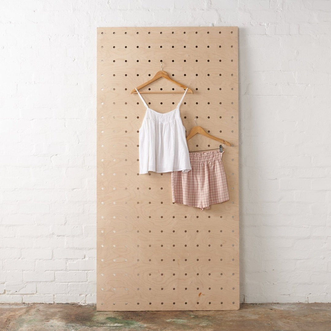 Linen Shorts in Gingham & White Cotton Shirred Top Set - Loungewear Set