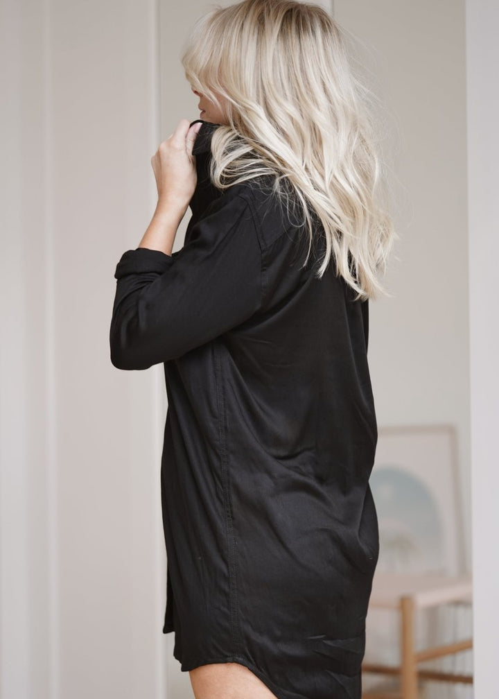 Bamboo Sleep Shirt in Black-Button Up Nightgown- Jade and May