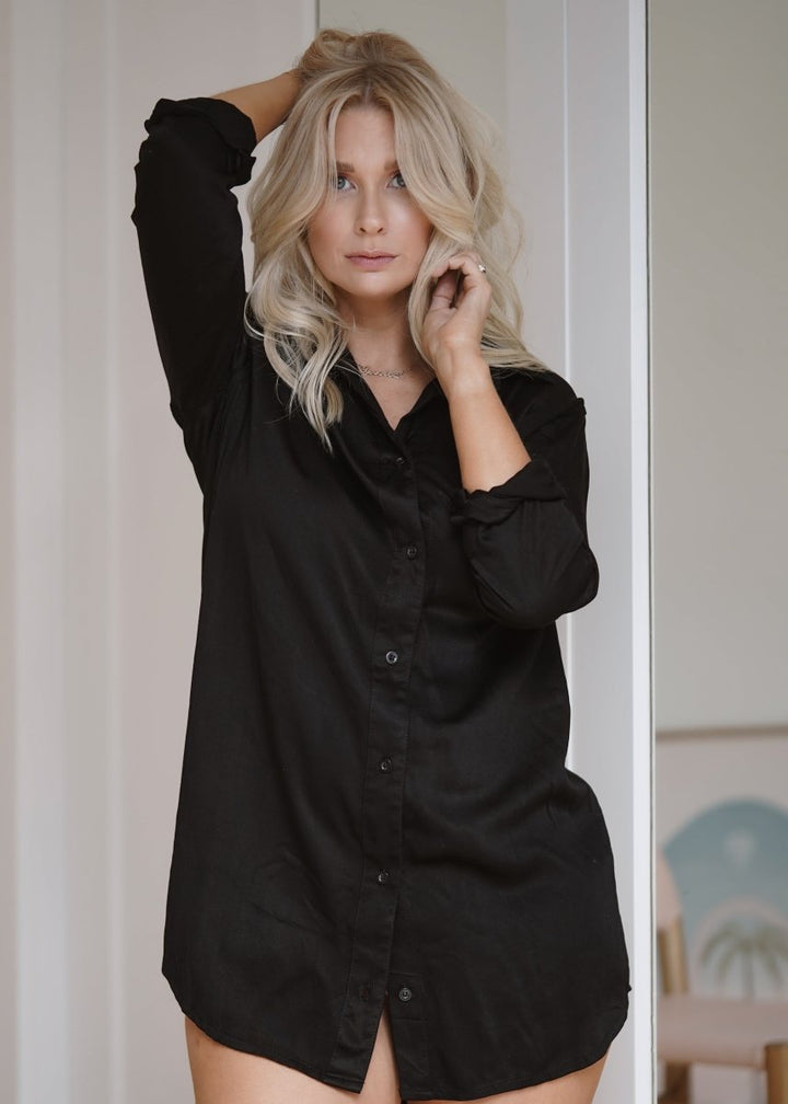 Bamboo Sleep Shirt in Black-Nightie- Jade and May