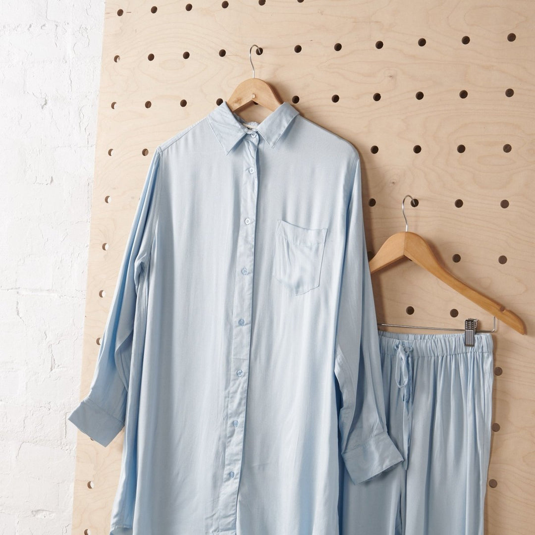 Bamboo sleep shirt in baby blue - button up - jade and may