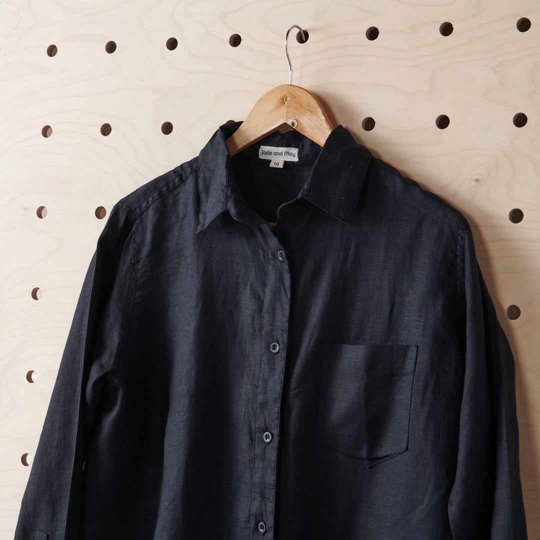 Long Linen Shirt in Black - Shirt