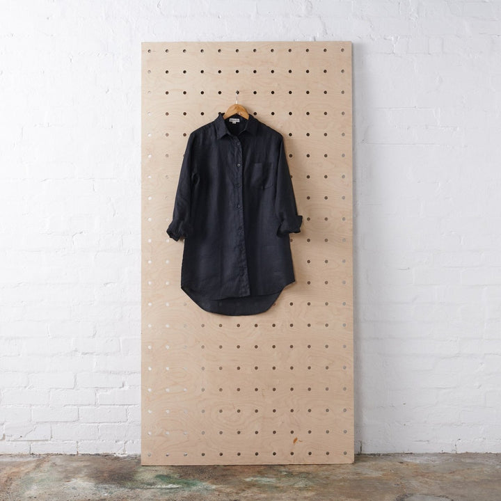 Long Linen Shirt in Black - Shirt