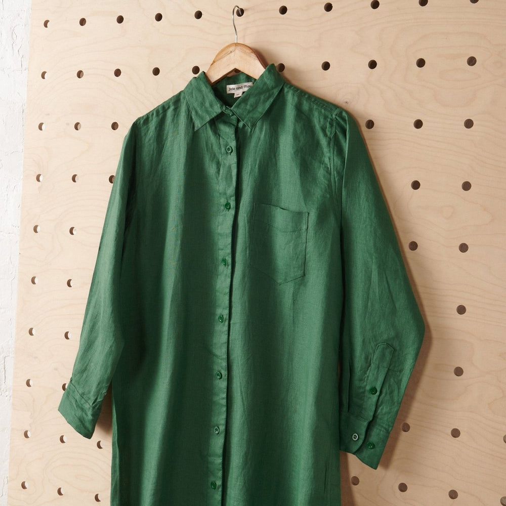 Long Linen Shirt in Forest Green - Shirt