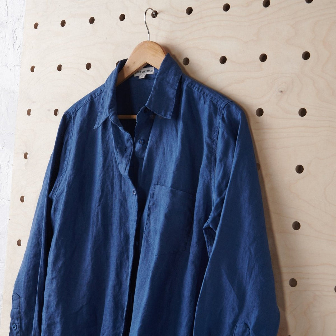 Long Linen Shirt in Navy - Shirt