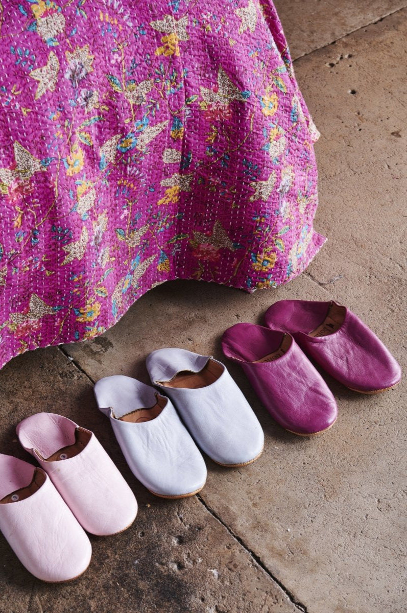 Moroccan Leather Babouche Slippers in Pink - Slippers