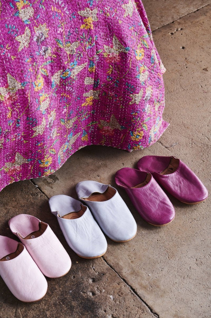 Moroccan Leather Babouche Slippers in Pink - Slippers