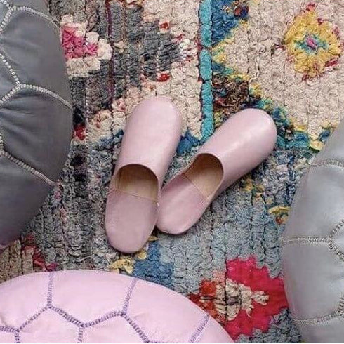 Moroccan Leather Babouche Slippers in Pink - Slippers
