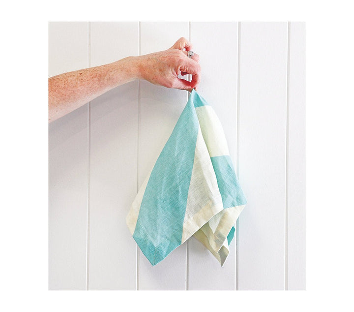 Table Linen - Aqua Stripe Linen Napkins | Oak and Ave - Tablecloth