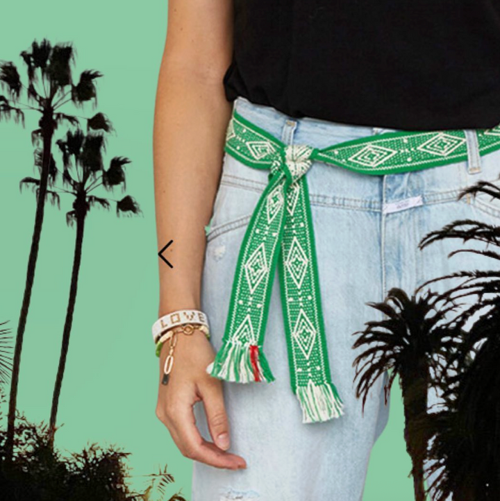 Bands of L.A Green & Natural Print Woven Belt