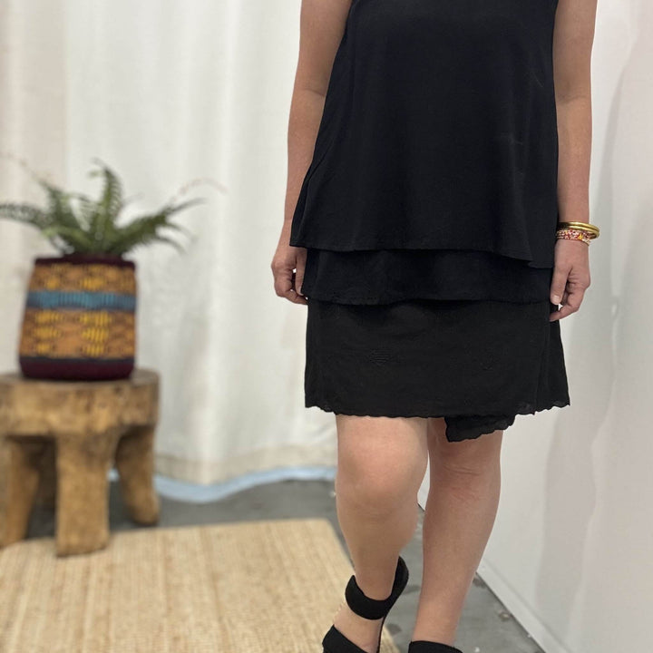 Cotton Sarong in Black with an Embroidered Fish Pattern