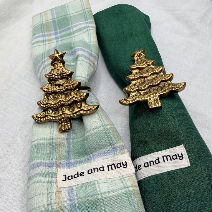 Brass Napkin Ring  Christmas Tree - Set of 2