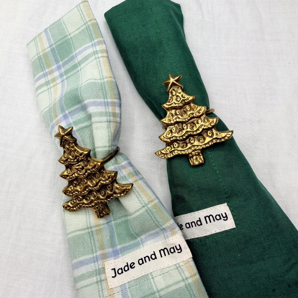 Brass Napkin Ring  Christmas Tree - Set of 2