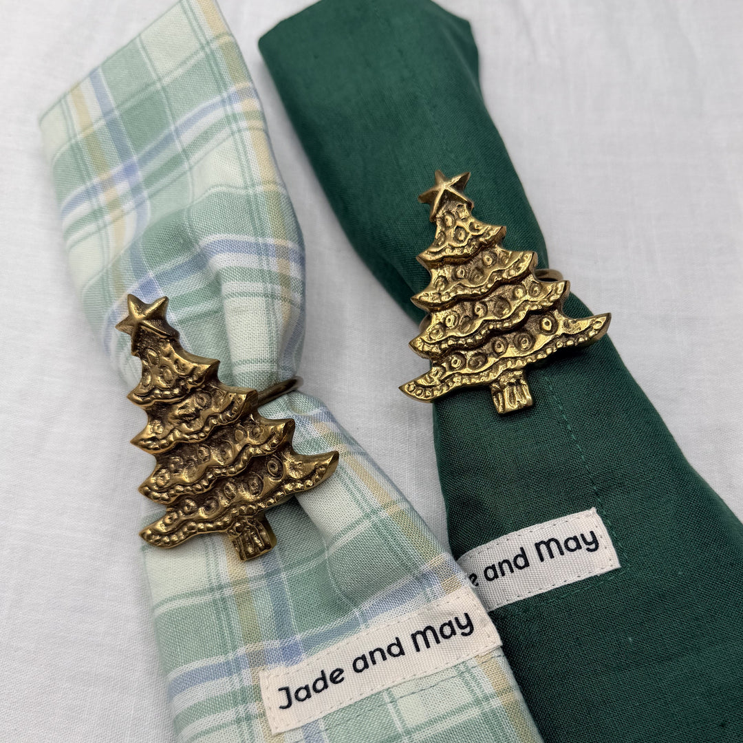 Brass Napkin Ring  Christmas Tree - Set of 2