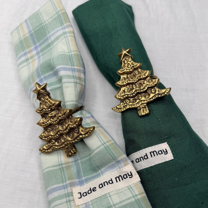 Brass Napkin Ring  Christmas Tree - Set of 2