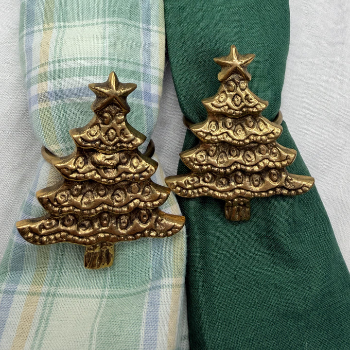 Brass Napkin Ring  Christmas Tree - Set of 2