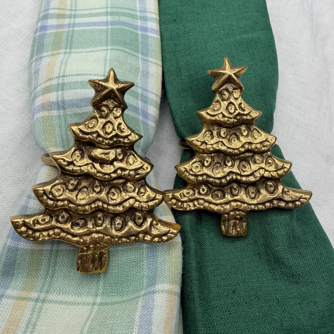 Brass Napkin Ring  Christmas Tree - Set of 2