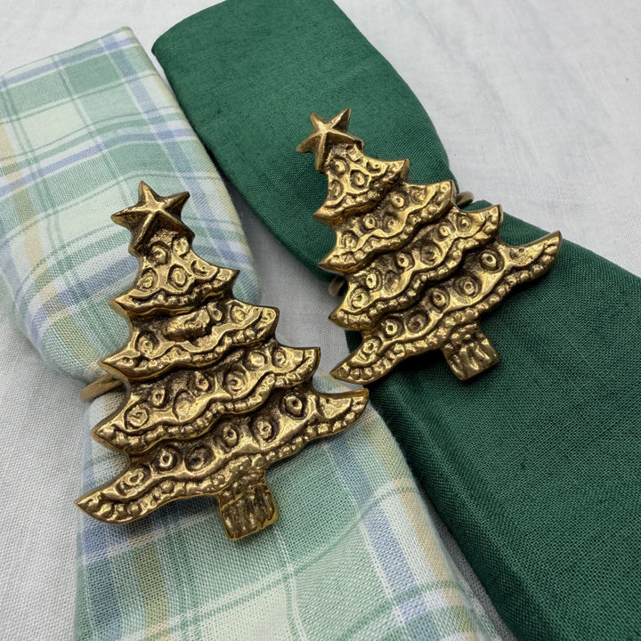 Brass Napkin Ring  Christmas Tree - Set of 2
