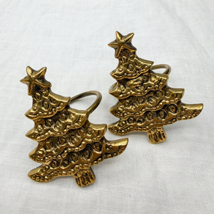 Brass Napkin Ring  Christmas Tree - Set of 2