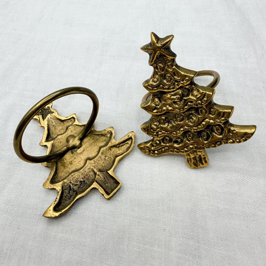 Brass Napkin Ring  Christmas Tree - Set of 2