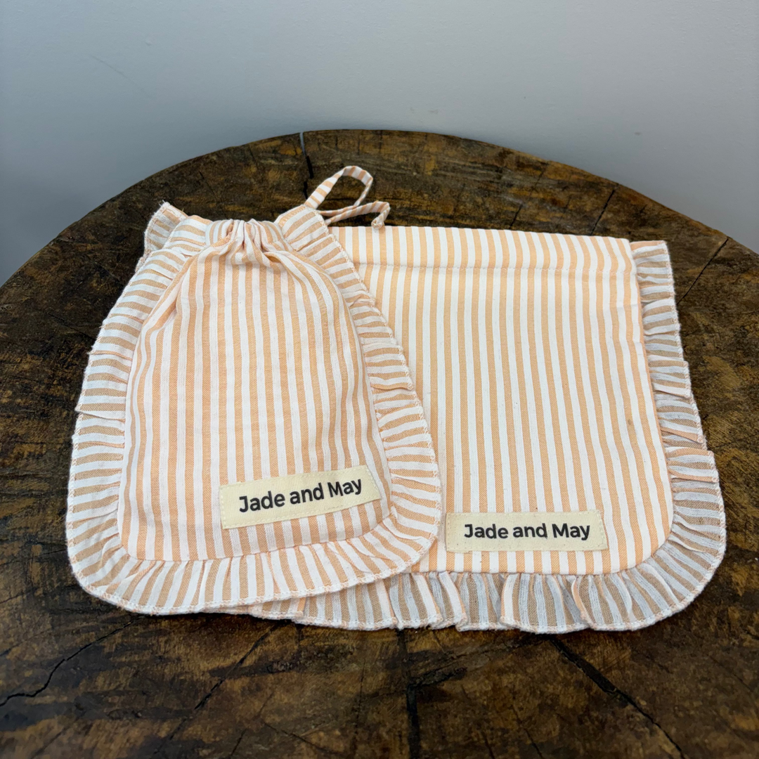 Sleep Mask &amp; Pouch Set in Striped Linen