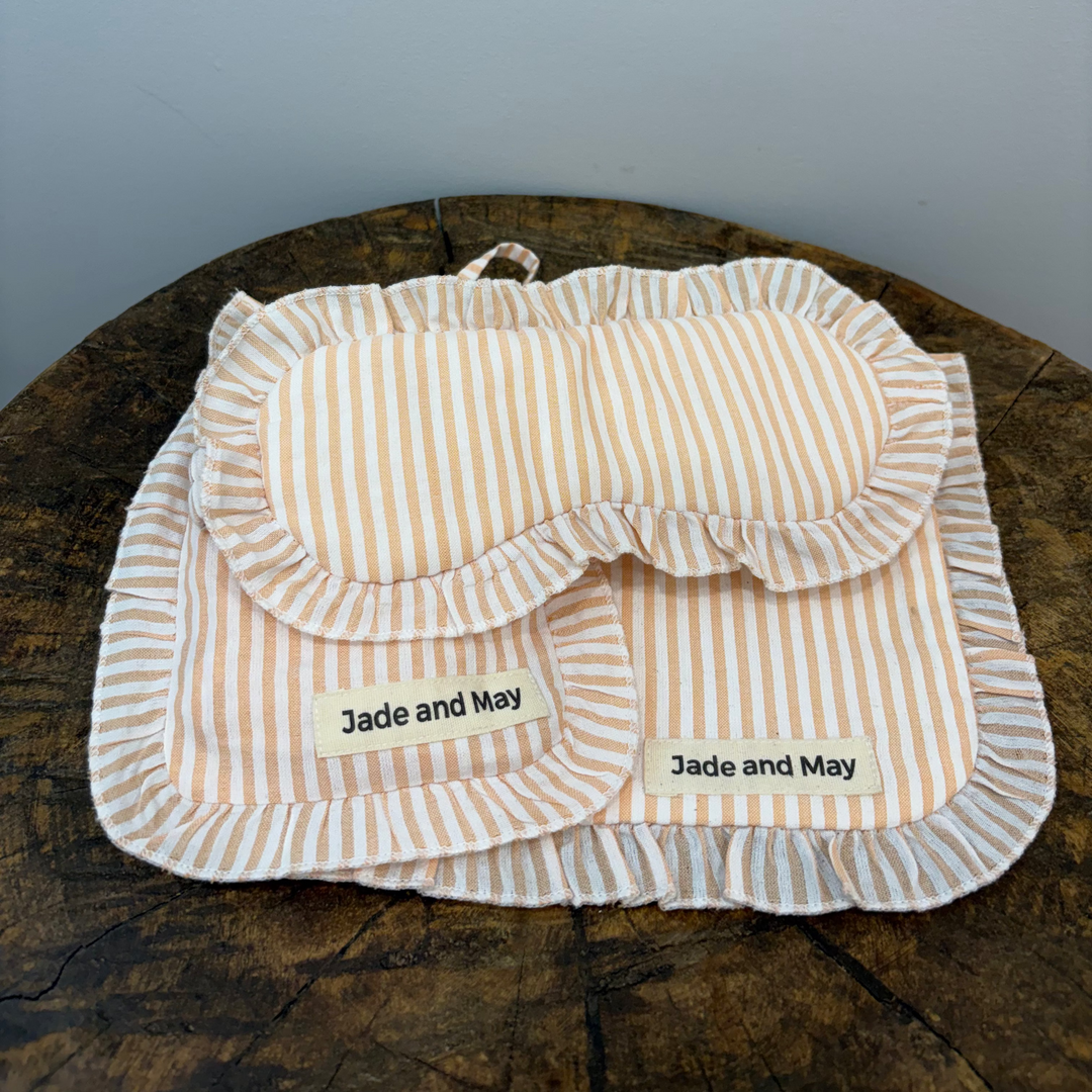 Sleep Mask &amp; Pouch Set in Striped Linen