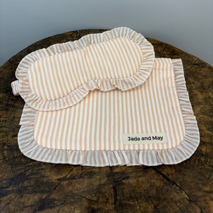 Sleep Mask &amp; Pouch Set in Striped Linen
