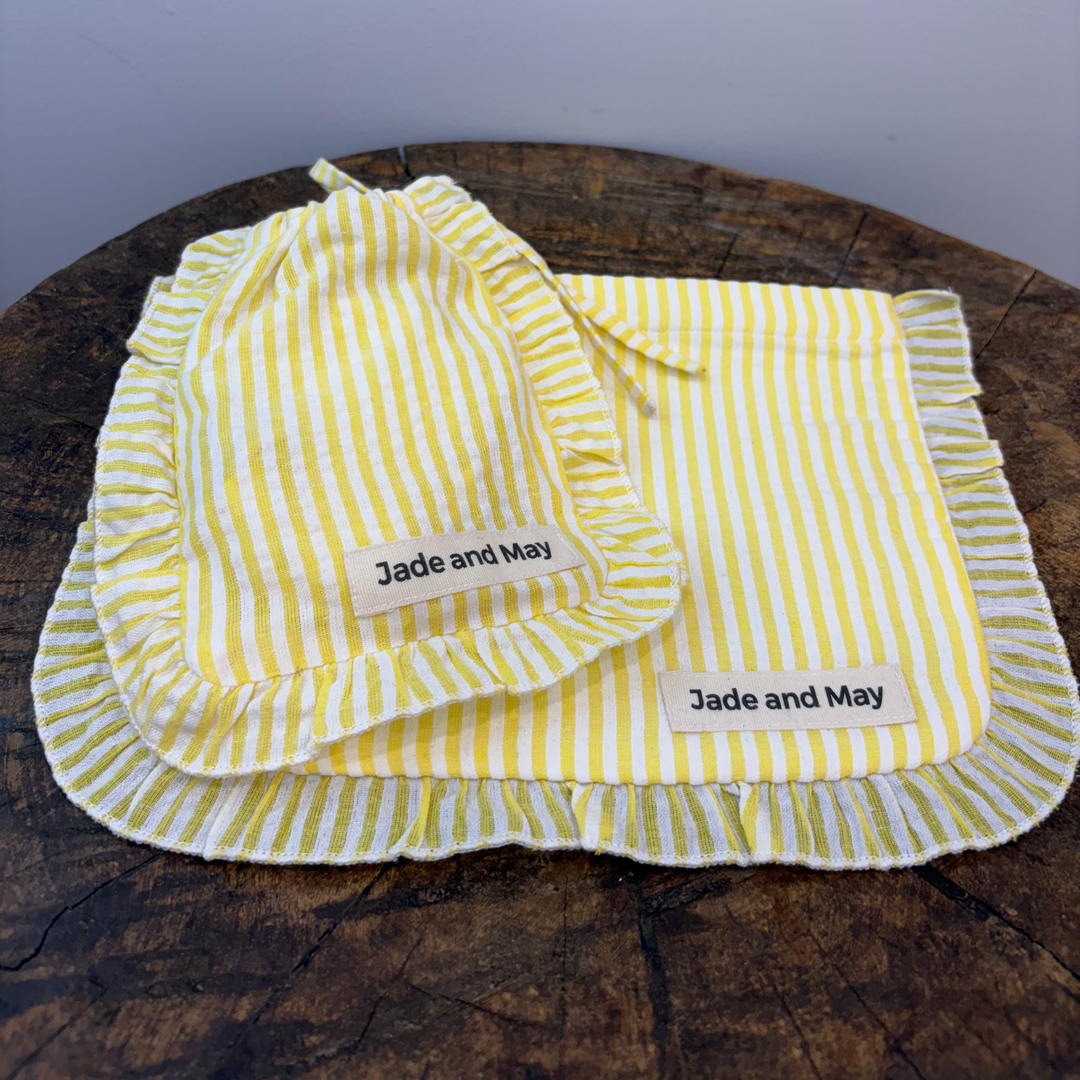 Sleep Mask &amp; Pouch Set in Striped Linen