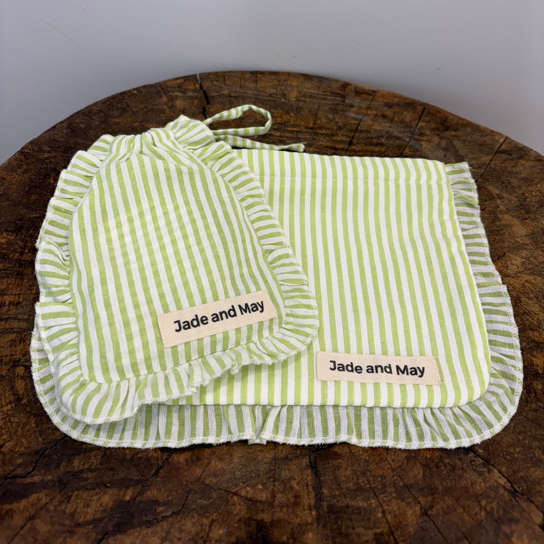 Sleep Mask &amp; Pouch Set in Striped Linen