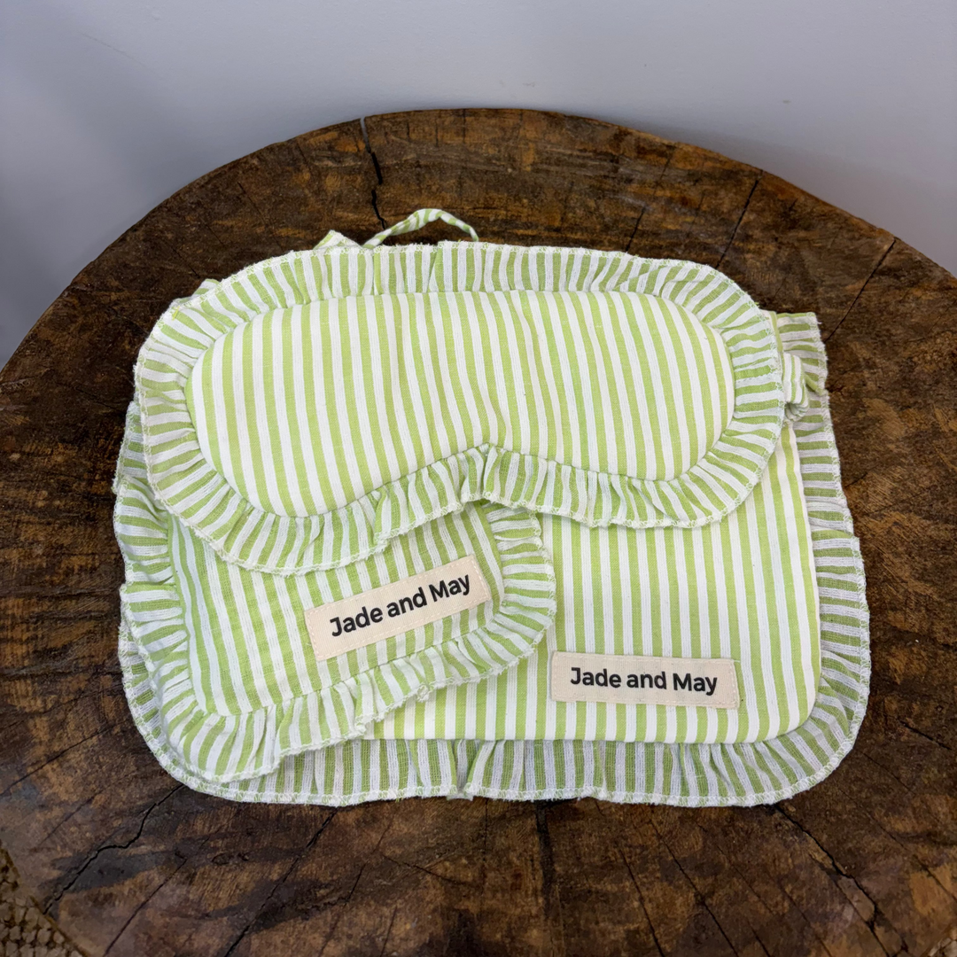 Sleep Mask &amp; Pouch Set in Striped Linen