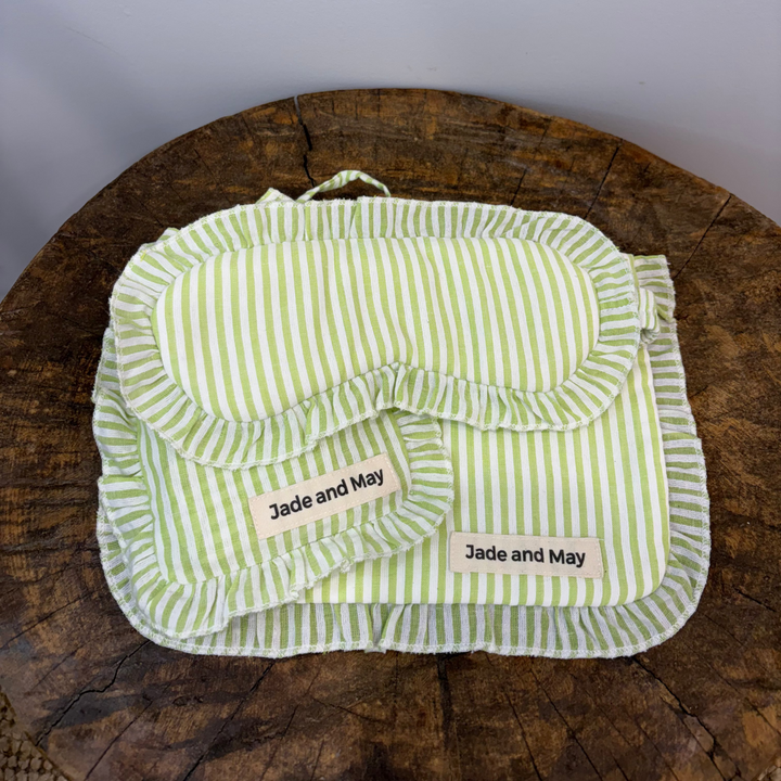 Sleep Mask &amp; Pouch Set in Striped Linen