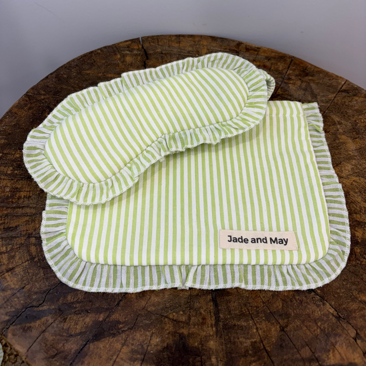Sleep Mask &amp; Pouch Set in Striped Linen