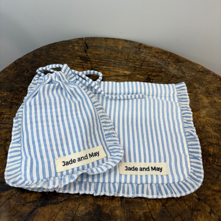 Sleep Mask &amp; Pouch Set in Striped Linen