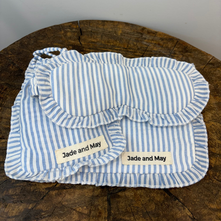 Sleep Mask &amp; Pouch Set in Striped Linen