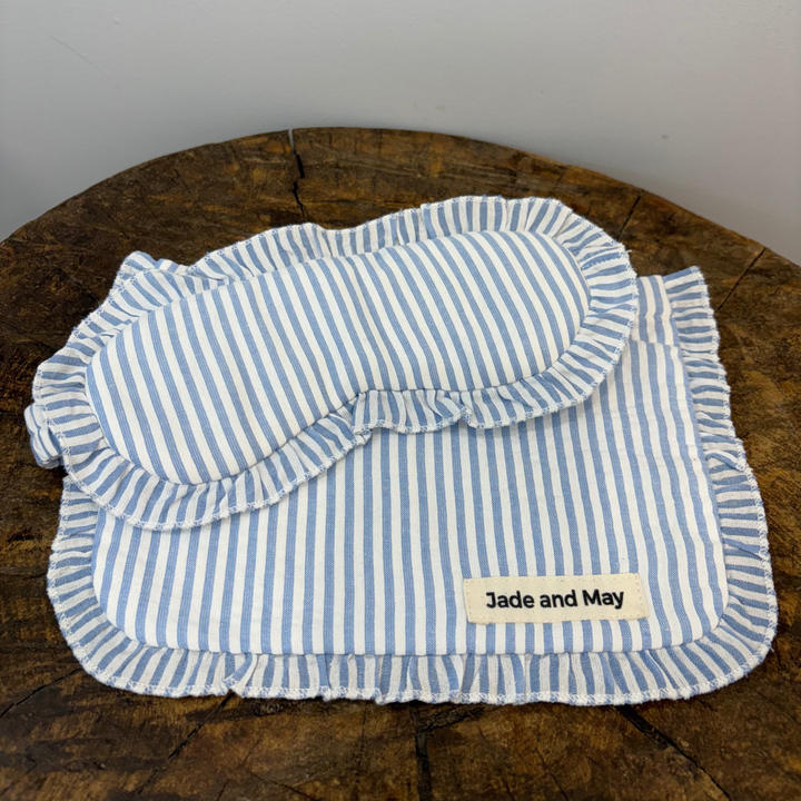 Sleep Mask &amp; Pouch Set in Striped Linen