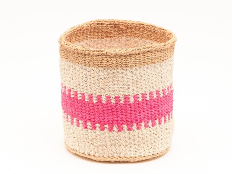 African Basket - Kuzuia: Fluoro Pink & Natural Woven Storage Basket - Baskets