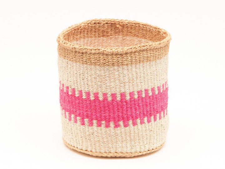 African Basket - Kuzuia: Fluoro Pink & Natural Woven Storage Basket - Baskets