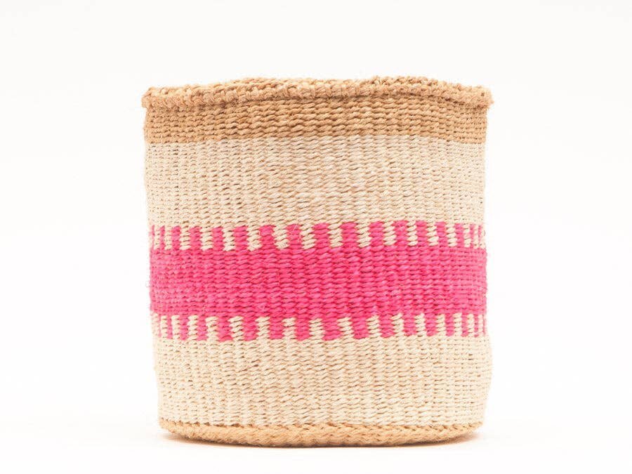 African Basket - Kuzuia: Fluoro Pink & Natural Woven Storage Basket - Baskets