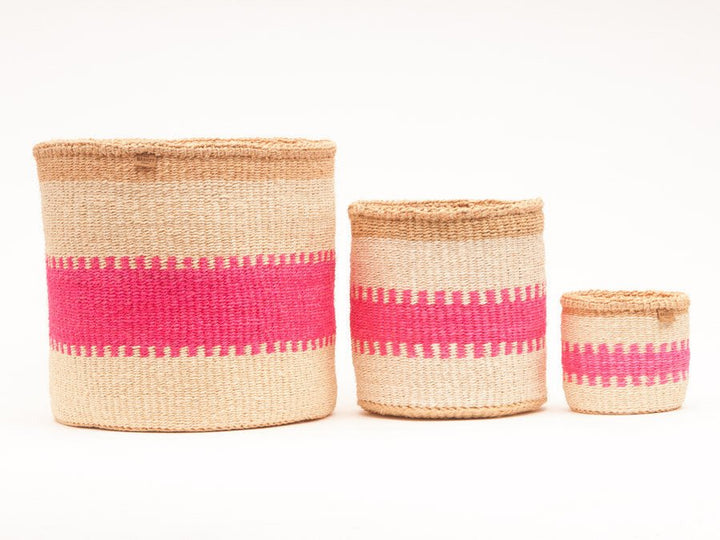 African Basket - Kuzuia: Fluoro Pink & Natural Woven Storage Basket - Baskets