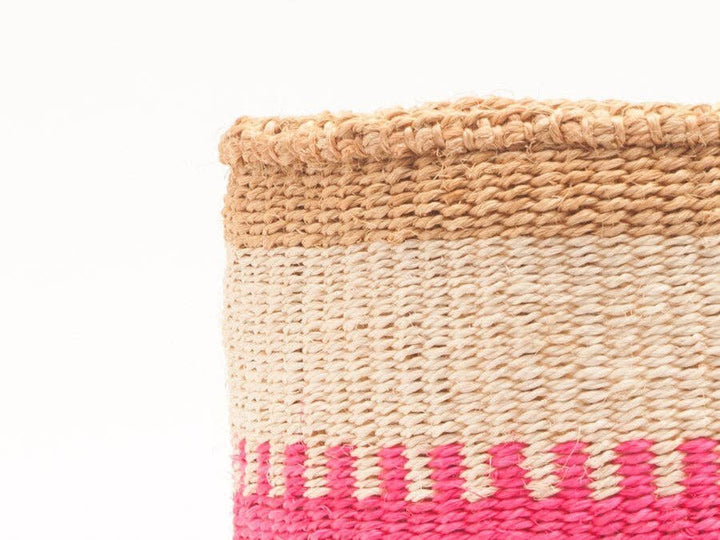 African Basket - Kuzuia: Fluoro Pink & Natural Woven Storage Basket - Baskets