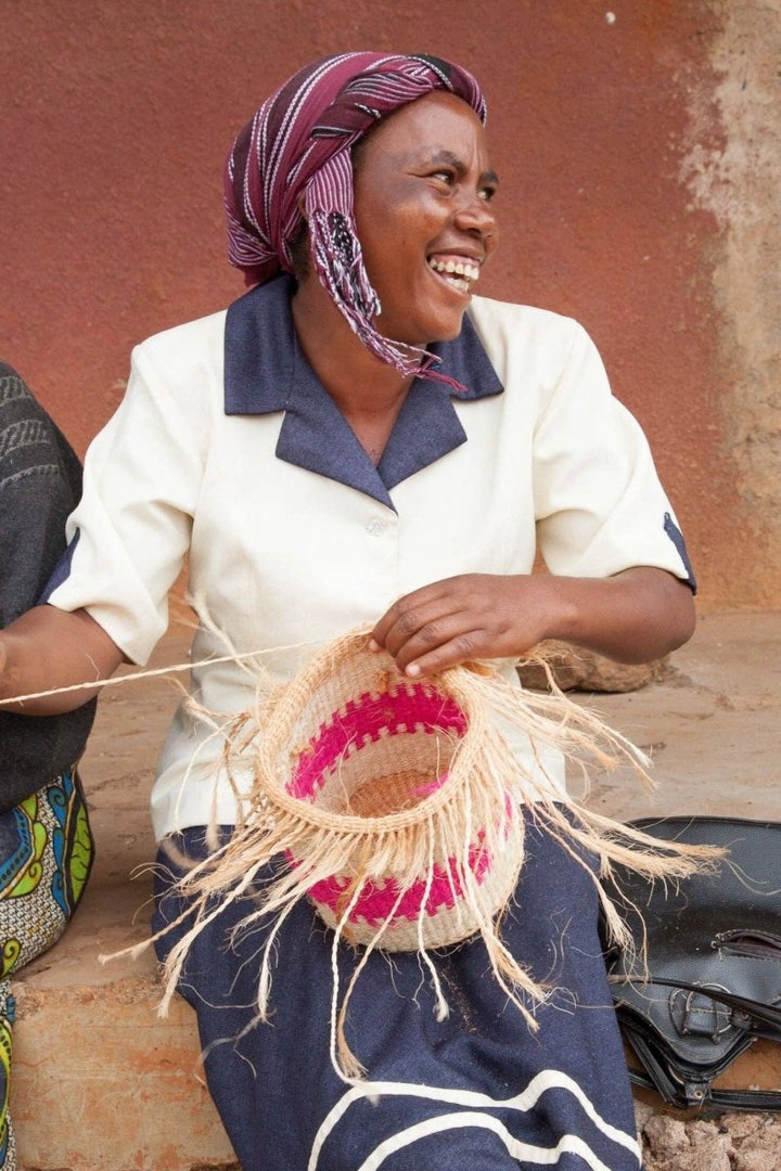 African Basket - Kuzuia: Fluoro Pink & Natural Woven Storage Basket - Baskets