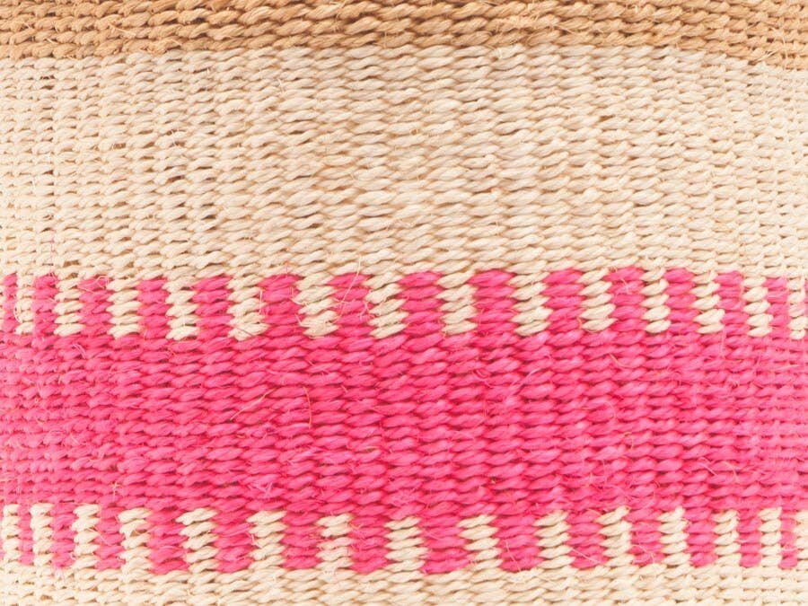 African Basket - Kuzuia: Fluoro Pink & Natural Woven Storage Basket - Baskets