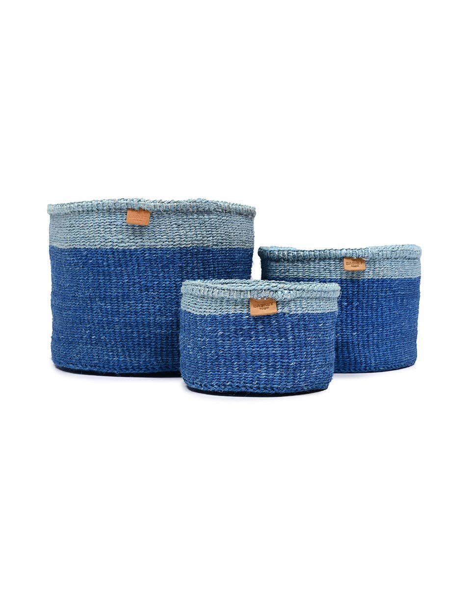 African Basket - Tofauti Two Blue Duo Colour Block Woven Basket - Baskets