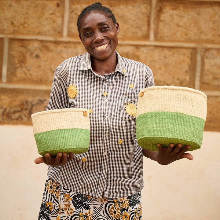 African Basket - Wilaya Green Woven Basket - Baskets